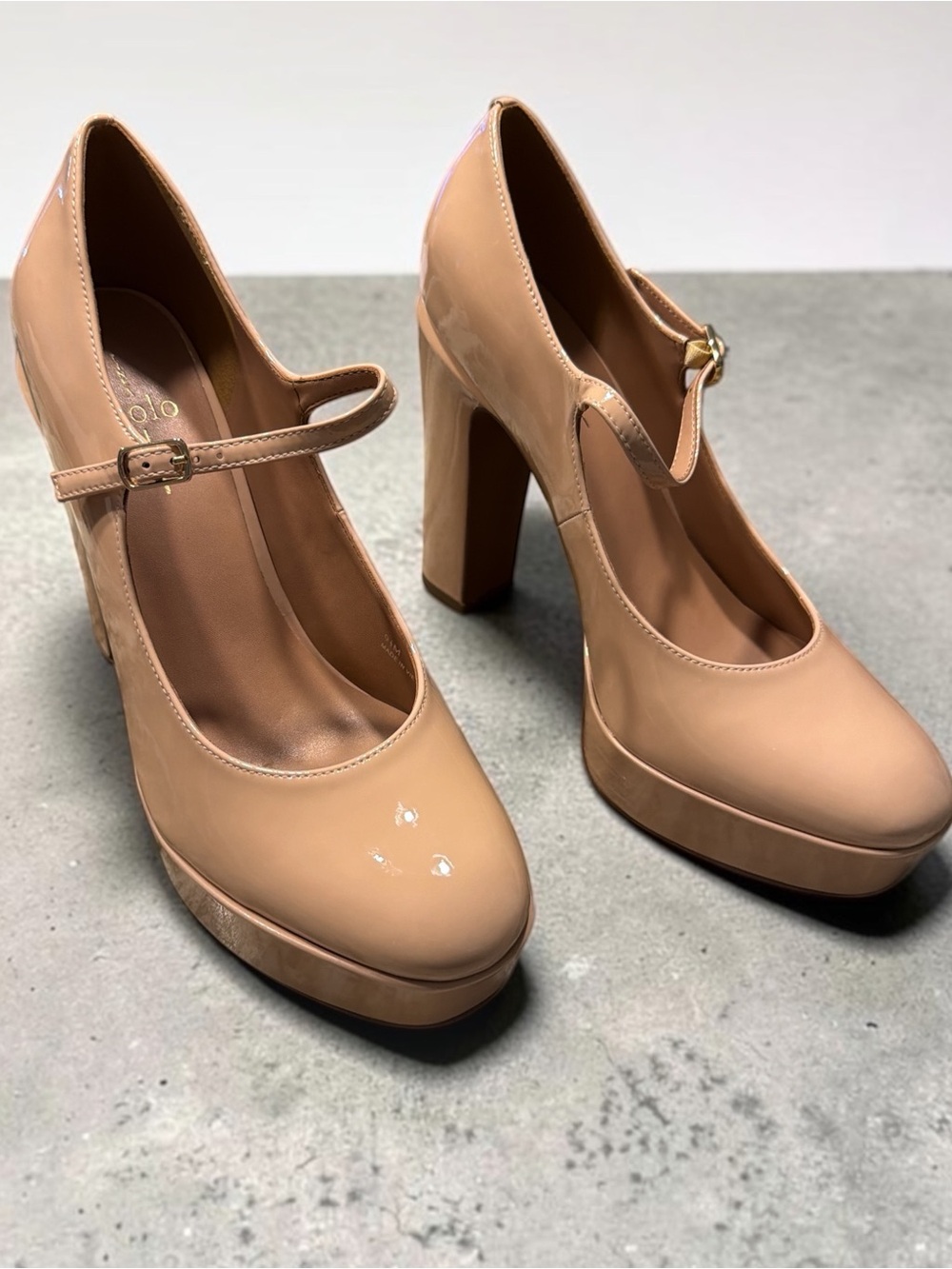 Linea Paolo Nude Patent Mary Jane Platform Heels